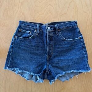 Levi's Dark Blue Frayed Hem Jean Shorts
